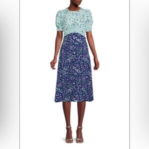 VINCE CAMUTO Abstract-Print Crepe Dress Navy Multicolor Size 2 NWT